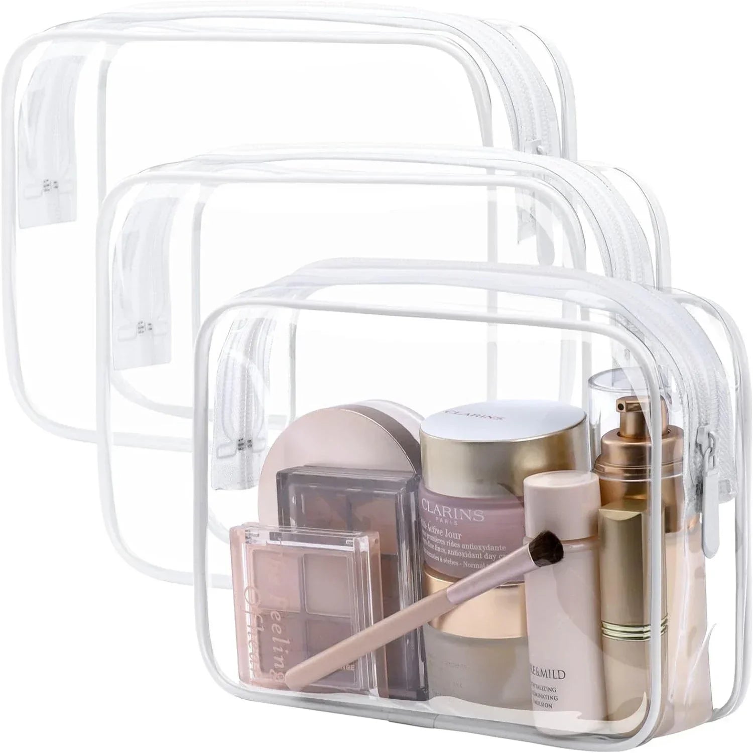 3 Pack TSA Approved Toiletry Bag - Travel Clear Waterproof Makeup Bag for Women, Carry on Airport Airline Compliant Bag