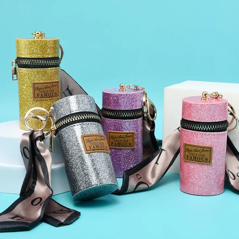 Creative Luxury Leather Plaid Mini Lipstick Bags Pendant Keychain Fashion Exquisite Storage Bag Keyring Female bag Car KeyChain
