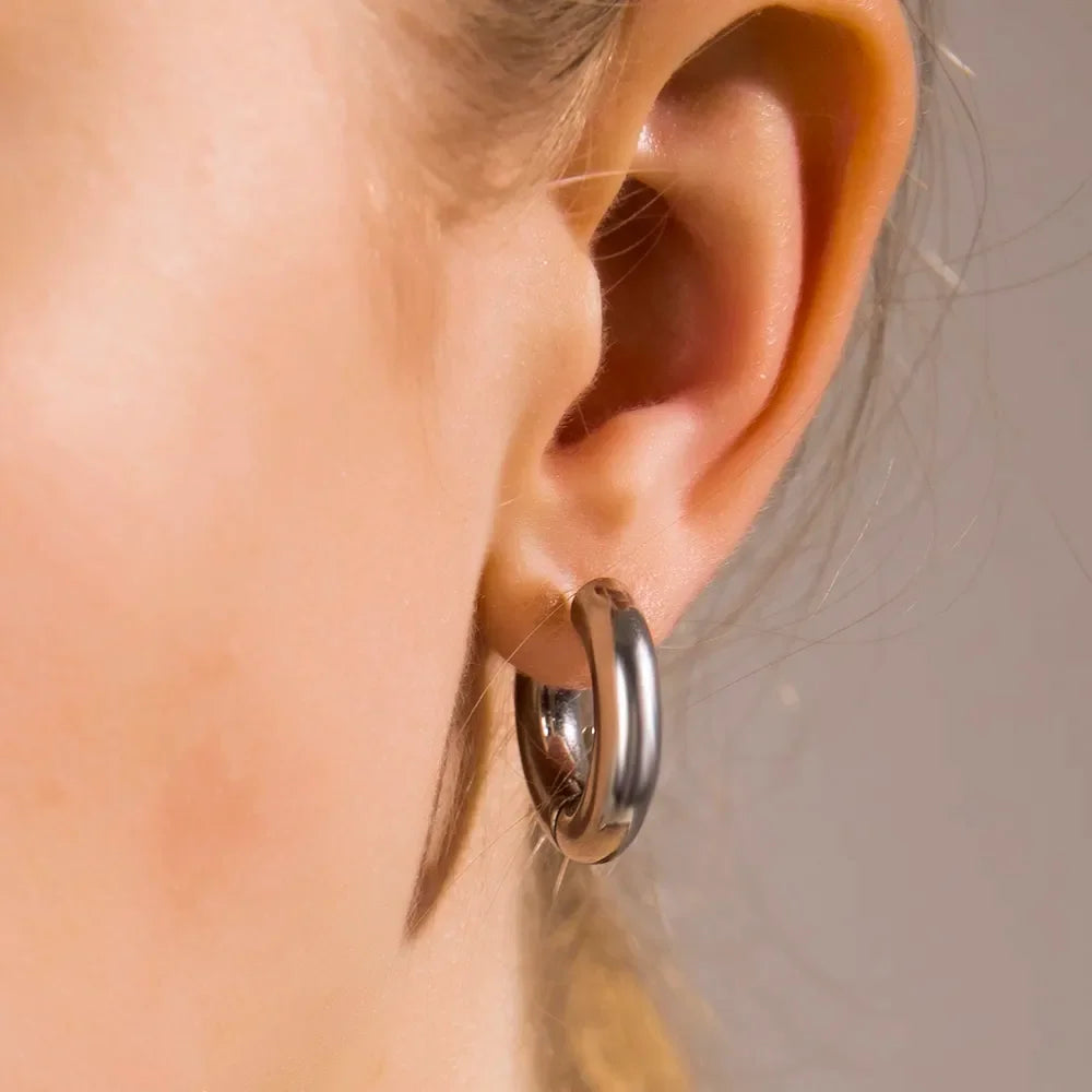 Gold Color Stainless Steel Hoop Earrings for Women Small Simple Round Circle Huggies Ear Rings Steampunk Accessories
