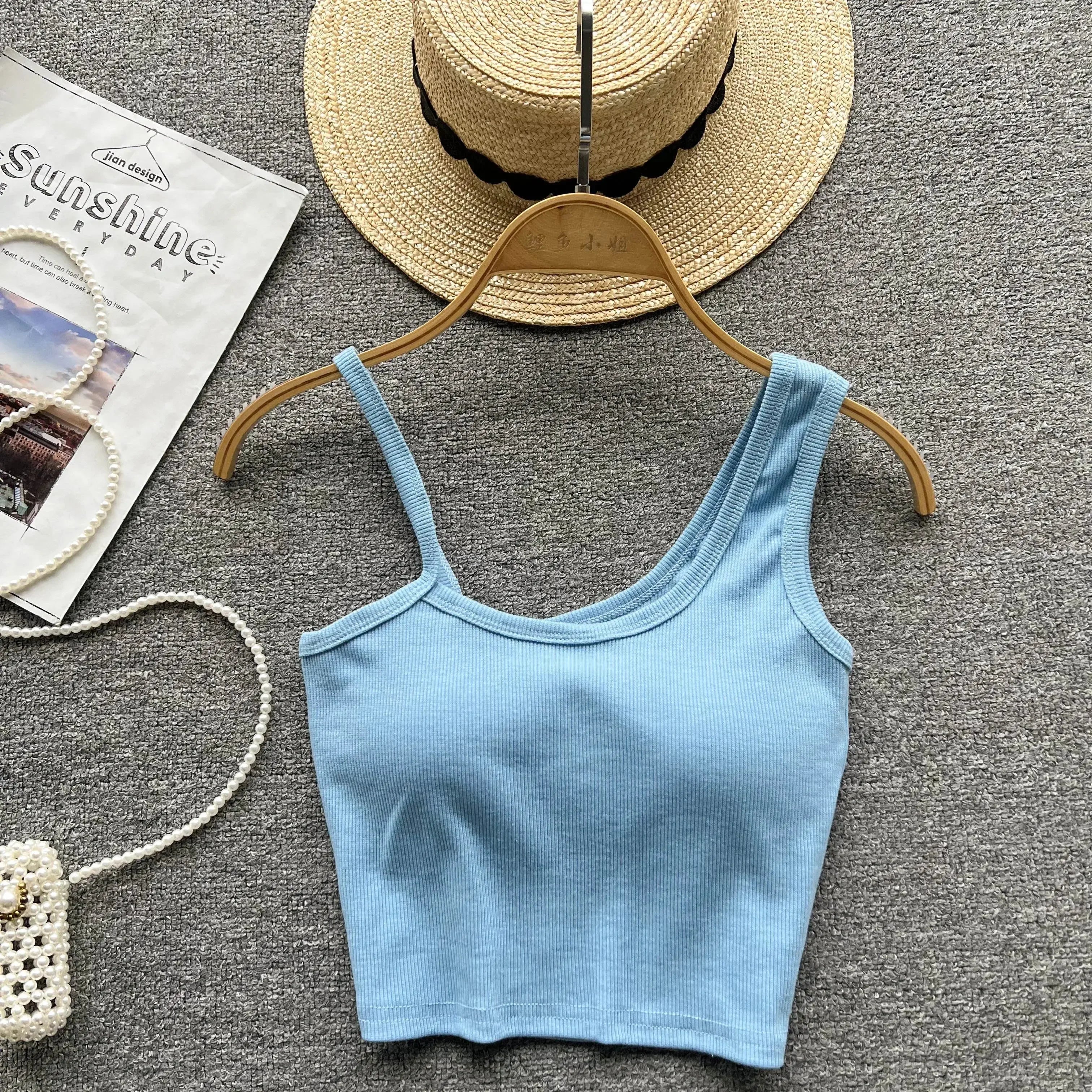 Strapless Western Style Skinny Tanks Camis for Women Summer Casual Solid Colours Female Corset Crop Tube Tops with Built In Bras