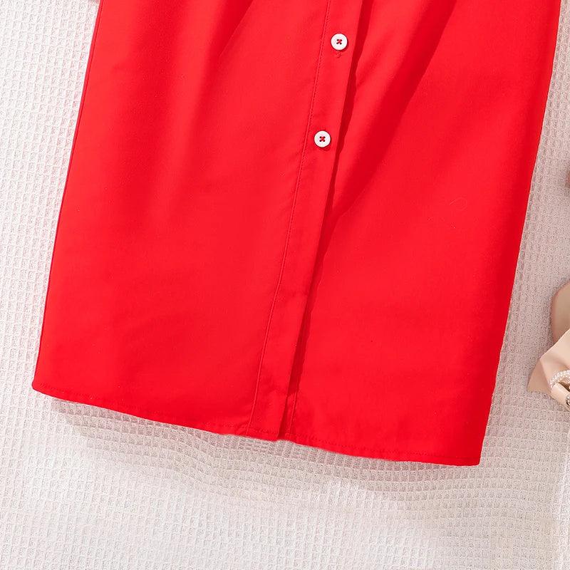 LUXTEEN Red Sleeveless Button Down Dress