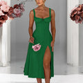 Square Neck Lace Up Corset Midi Dress