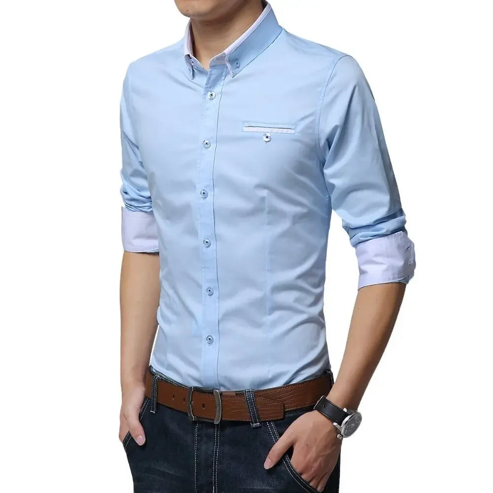 TFETTERS Newest Cotton Men Shirt Casual Shirt Long Sleeve Solid Color Regular Fit Plus Size Men's Shirts