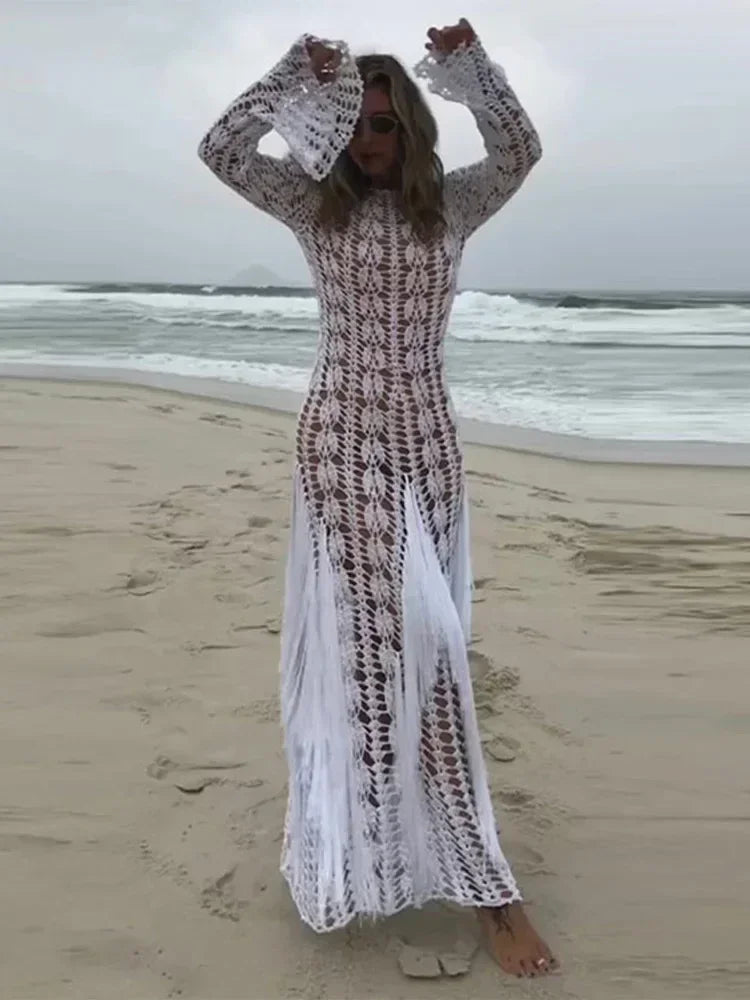 Resort White Crochet Maxi Dress