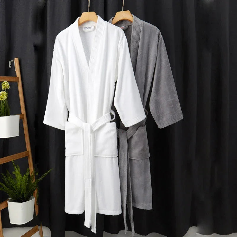 Women 100% Cotton Terry Bath Robe Plus Size Suck Water Towel Bathrobe Kimono Dressing Gown Winter Summer Men Waffle Sleepwear