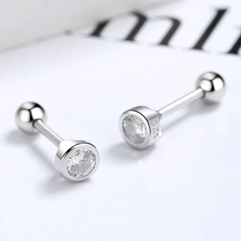 Trustdavis Real 925 Sterling Silver Fashion Round 4/5/6mm CZ Beads Screw Stud Earrings For Women Wedding Fine Jewelry DA2269