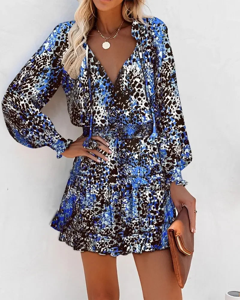 Spring Floral Lantern Sleeve Ruffle Mini Dress