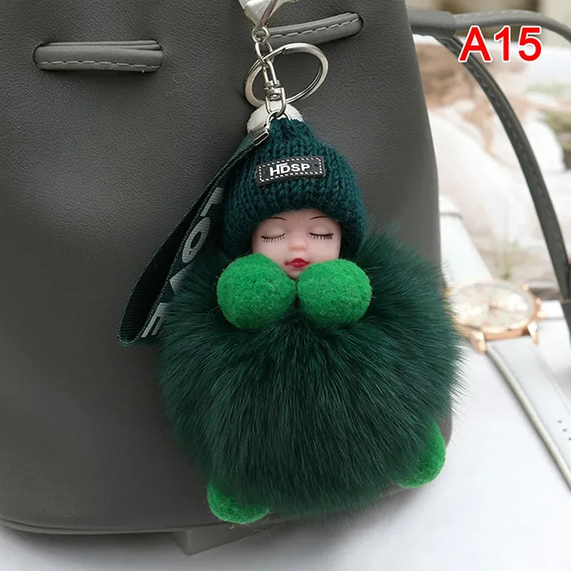 Pompom Sleeping Baby Keychain