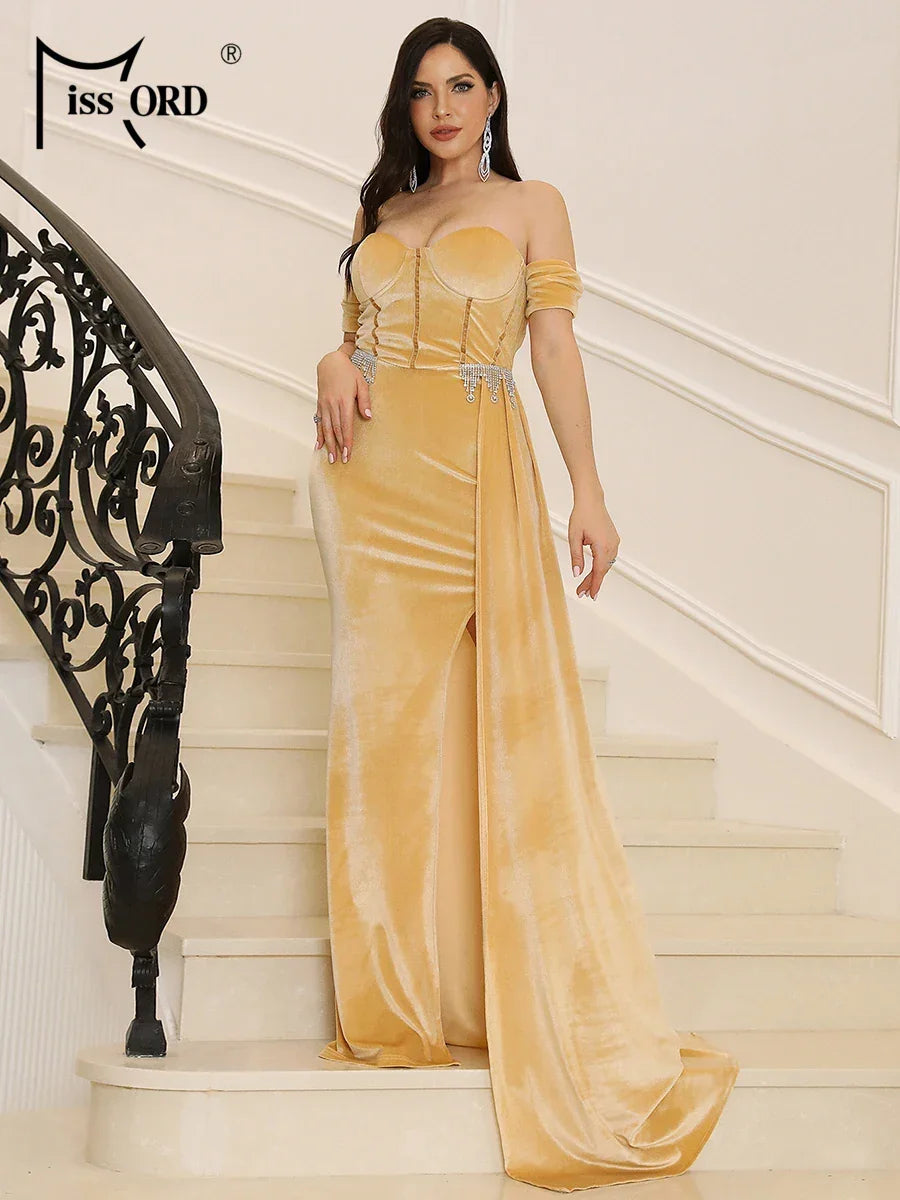 Black Velvet Wedding Party Maxi Dress