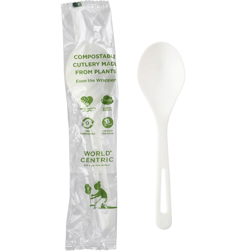 World Centric 6" TPLA Soup Spoon - Wrapped (QTY:750)