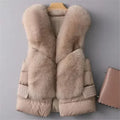 Leather and Fur Vest Women's Short Down Feather Imitation Fox Slim Temperament Jacket 23 New Autumn and Winter Fashion All-match