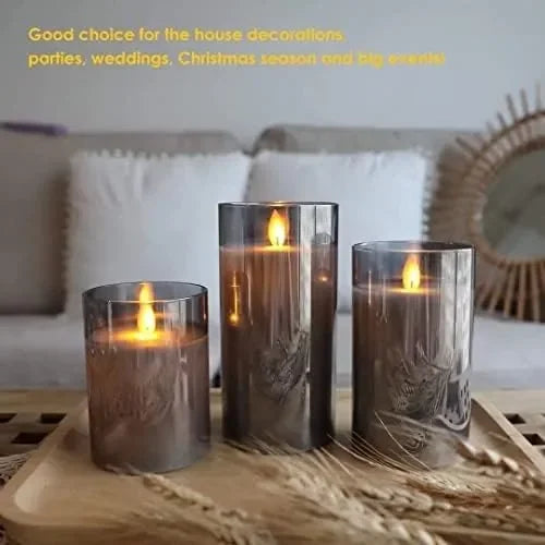 Led Flameless Candles, Battery Operated Flickering Candles Pillar Real Wax Moving Flame Electric Candle Sets Gold Glass