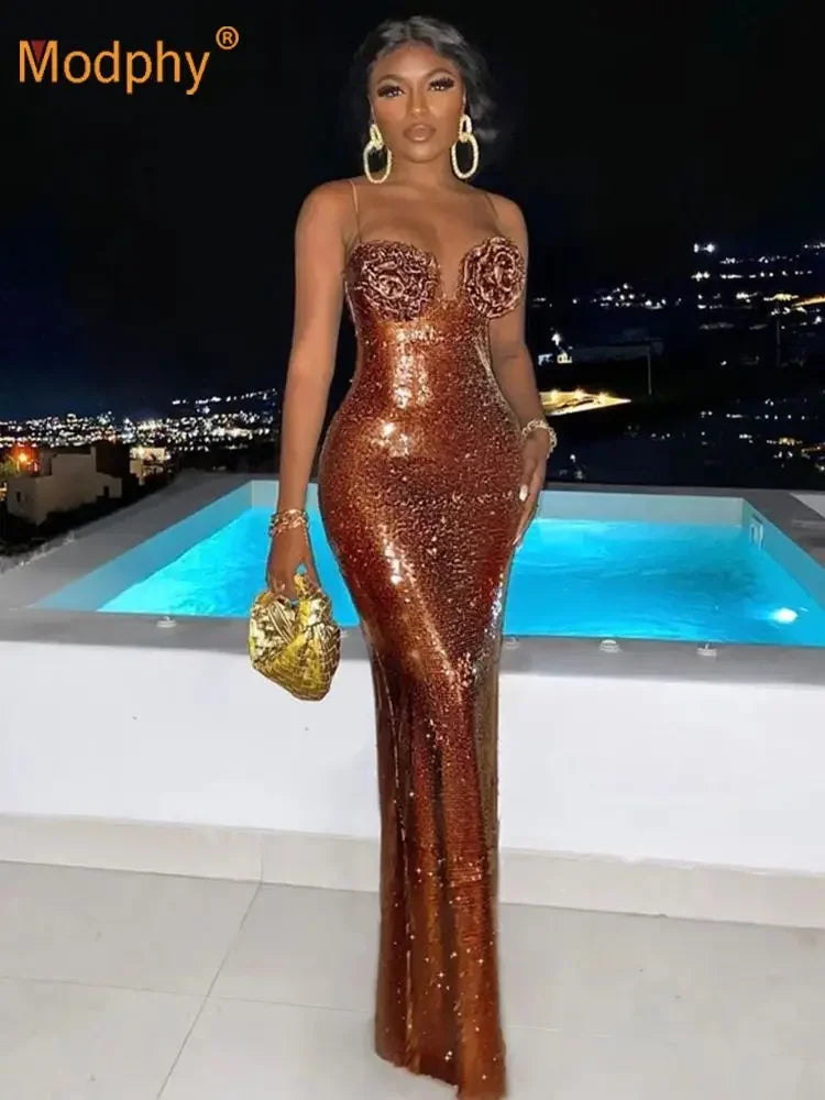 High Quality Celeb Sequin Maxi Dress