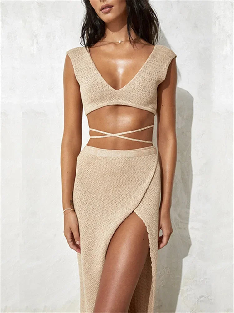 Summer Beach Bikini Top & Maxi Skirt