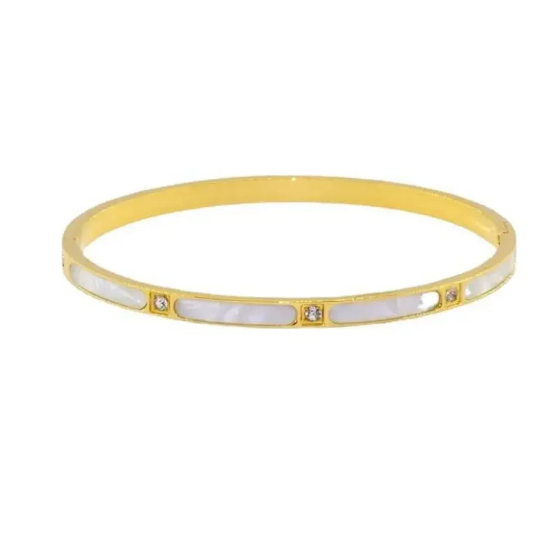 Luxury Natural Shell With Zircon Bangle Bracelets Stainless Steel for Woman's Jewelry Rose Gold Color Wristband Bangles Gift