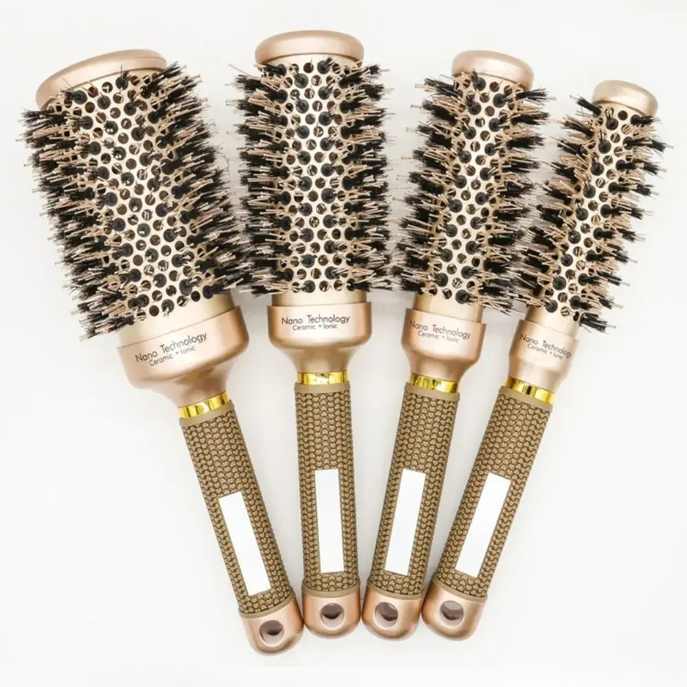 Boar Bristle Hairbrush Styling Tool Curling Blow Dry Ceramic Hairbrush Straight Hair Curls Round Ionic Hair Brush Hair Care