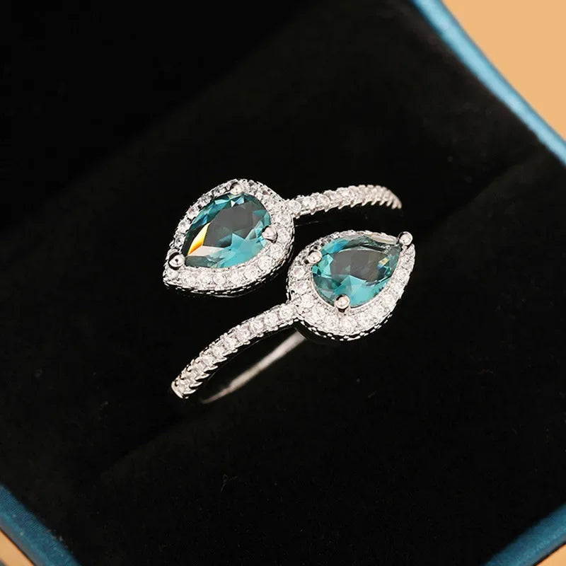Ocean Eyes 925 Sterling Silver Blue Zircon Adjustable Ring