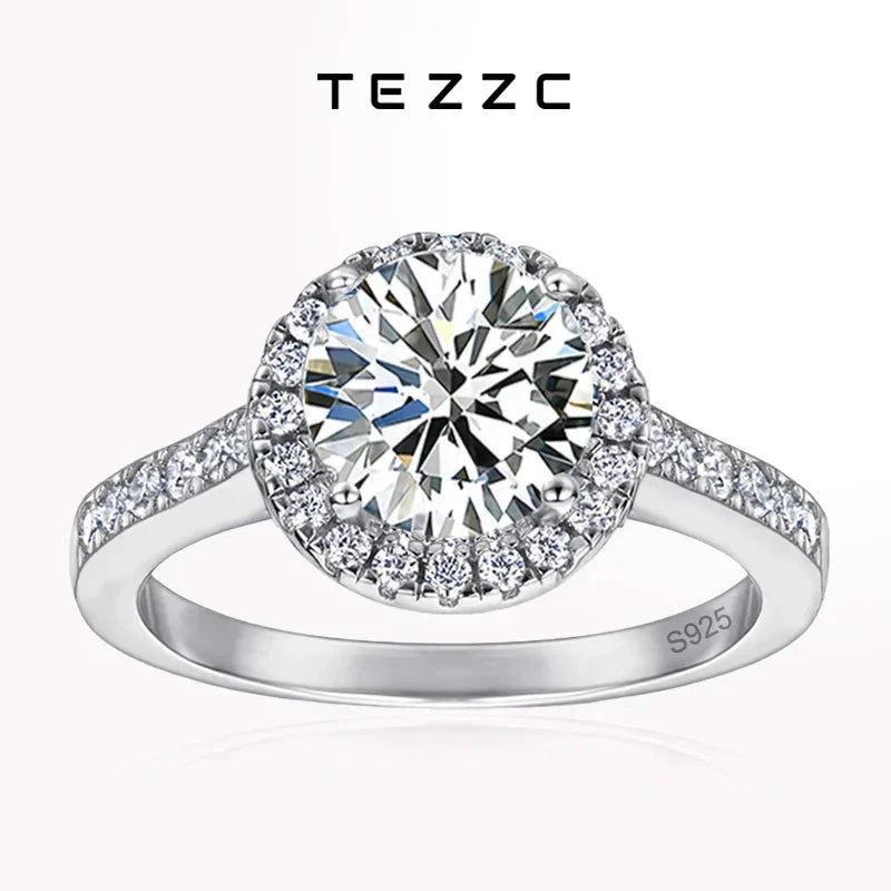 Tezzc 2ct Moissanite Halo Engagement Ring For Women S925 Sterling Silver Wedding Rings With certificate Fine Jewelry Wholesale