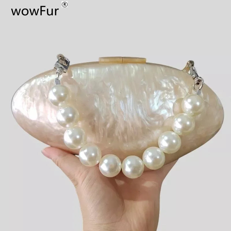 Pearl Acrylic Shell Clutch
