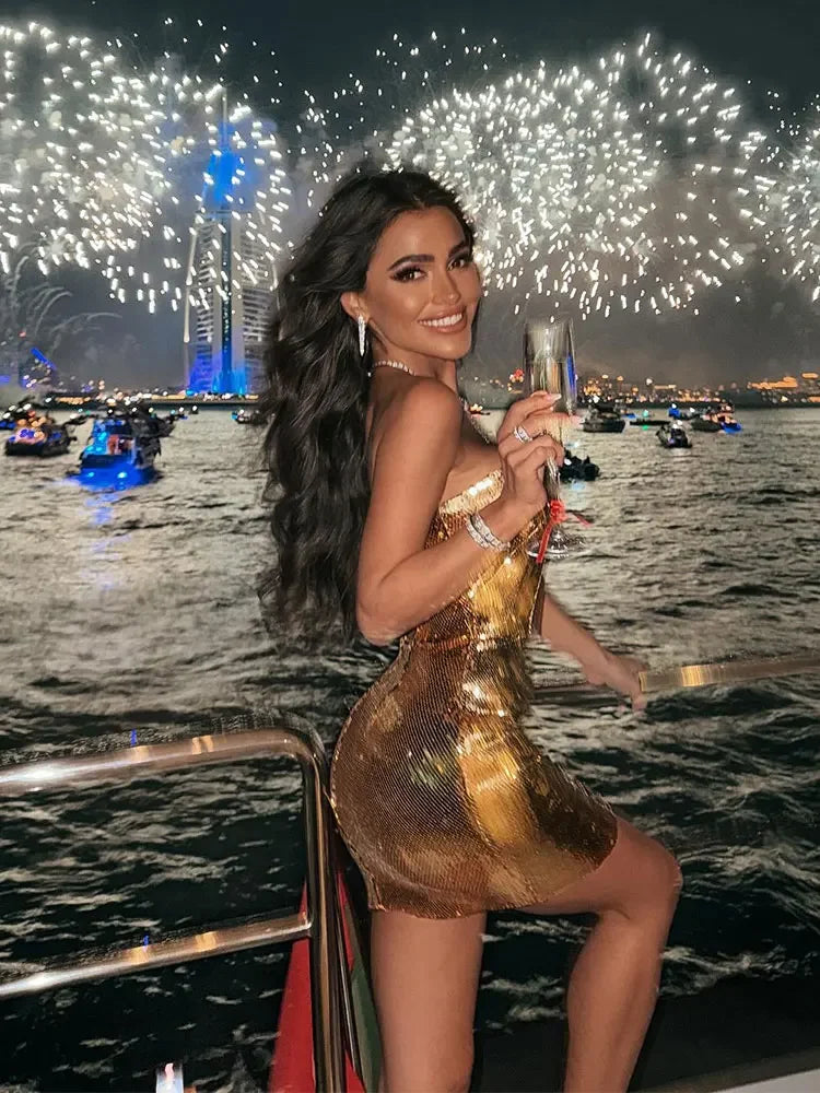 LUX Gold Sequin Mini Dress