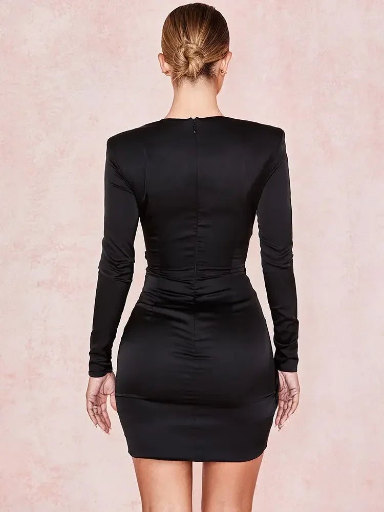 Deep V Long Sleeve Bodycon Dress