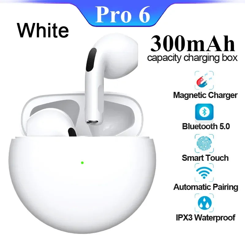 Original Air Pro 6 TWS Wireless Bluetooth Earphones Mini Pods Earbuds Sport Headset For Xiaomi Android Apple iPhone Headphones