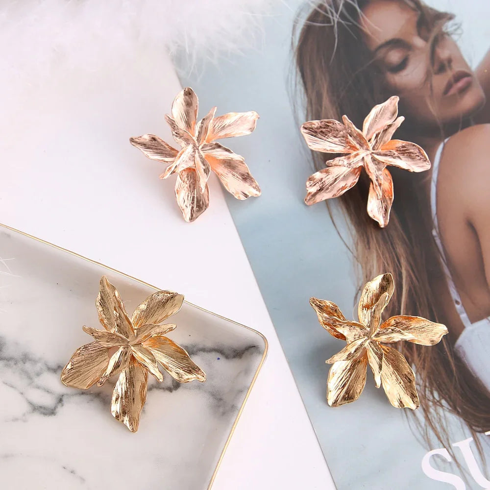 Vintage Metal Flower Statement Earrings