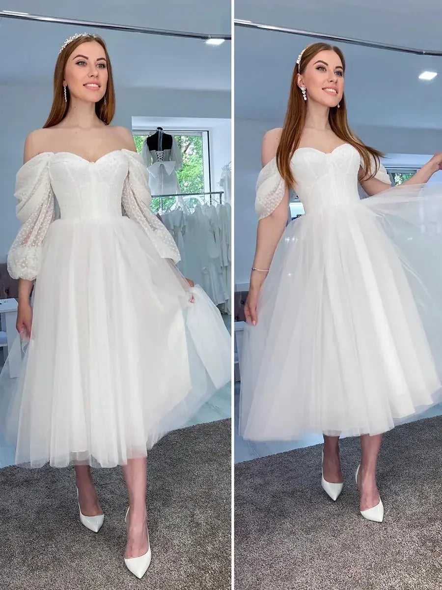 Tulle Little White Wedding Dresses 2023 Sweetheart A-line Short Bride Gowns Tulle Mid Civil Wedding Dress Engagement Skirts