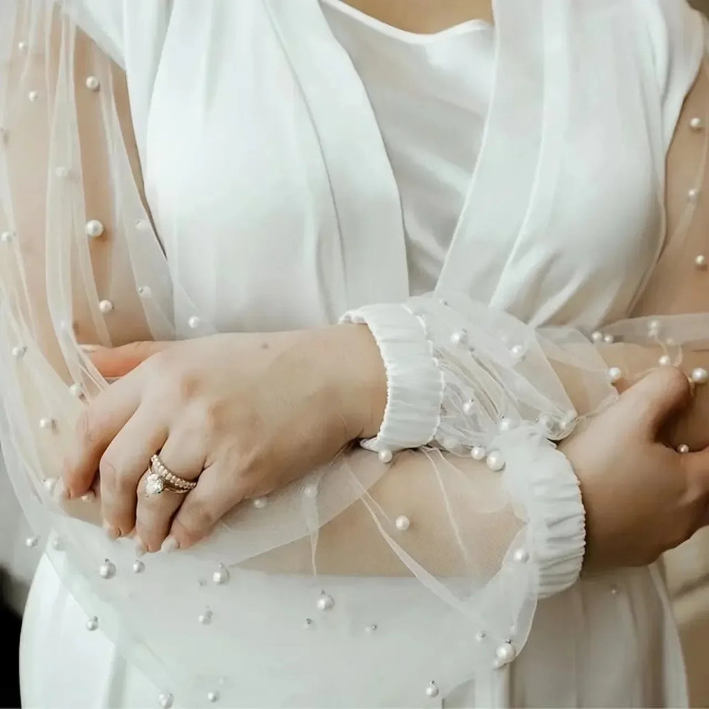 Bridal Gown with Pearl Tulle Robe