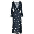 Chiffon Floral Print Long Sleeve Backless Maxi Dress