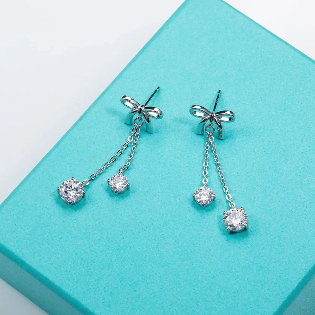 Luxury 3ctw D Color Moissanite Diamond Bow Earrings Drop 925 Sterling Silver