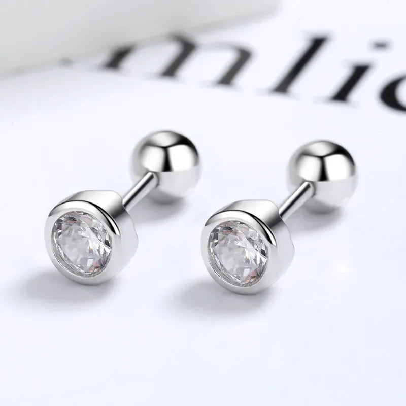 Trustdavis Real 925 Sterling Silver Fashion Round 4/5/6mm CZ Beads Screw Stud Earrings For Women Wedding Fine Jewelry DA2269