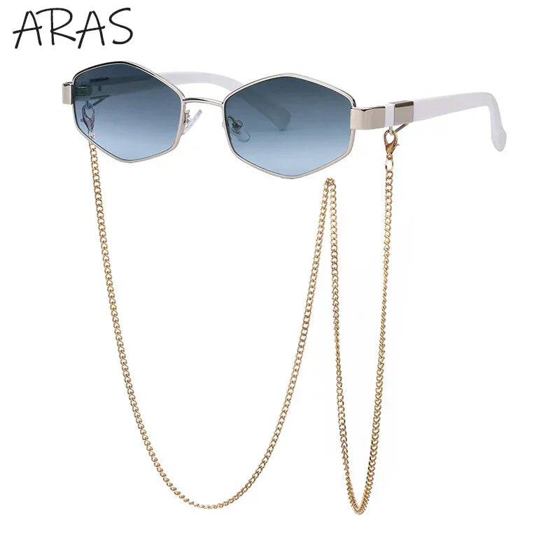 Retro Hexagon With Chain Sunglasses