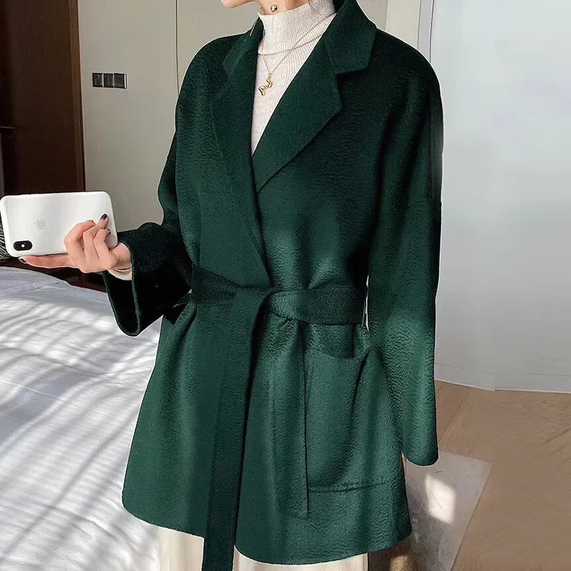 Brand high-end water corrugated double face cashmere coat Women 2022 loose lapel winter wool coat jacket