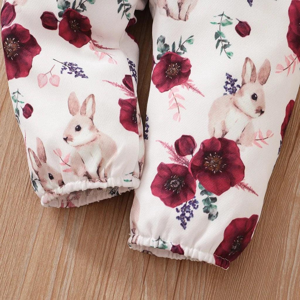 LUXBABY Gilfs 0-18 Months Red Long Sleeve Bodysuit + Flower Strap Pants 2PCS