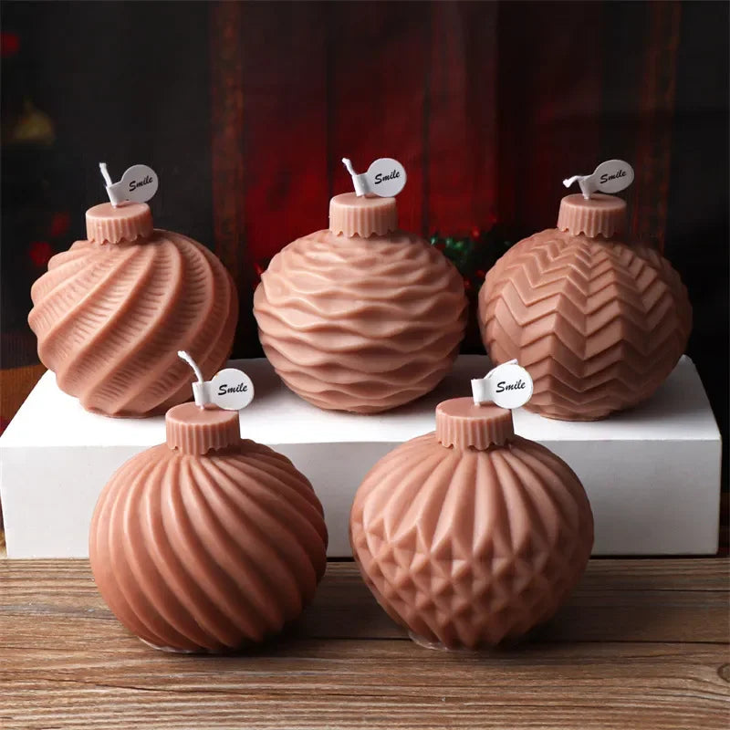 DIY Christmas geometric sphere candle silicone mold stripe spiral wave pattern spherical cake chocolate silicone mold resin mold