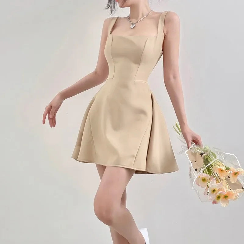 Summer Women Dress Sleeveless Open Back A-line Dress Fashion Casual Daily Versatile Strap Short Dress Roupas Feminina 2023