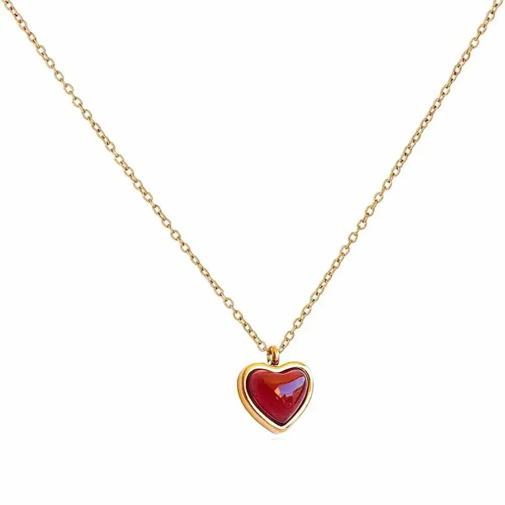 Carnelian Crystal Heart Necklace Raw Stone Healing Crystals Dainty Heart Gemstone Pendant Necklace Anniversary Birthday Gift