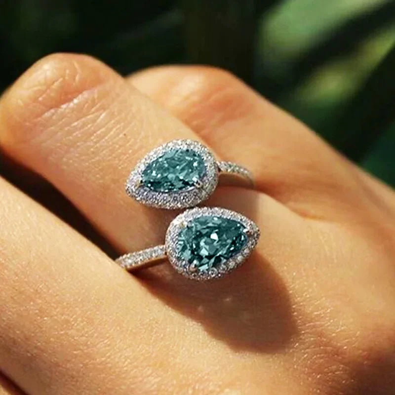 Ocean Eyes 925 Sterling Silver Blue Zircon Adjustable Ring