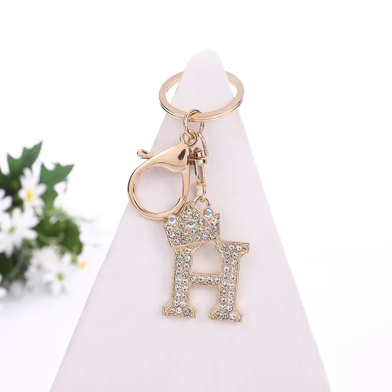 Luxury Crown 26 Letter Metal Keyring Fashion Rhinestone Keychain