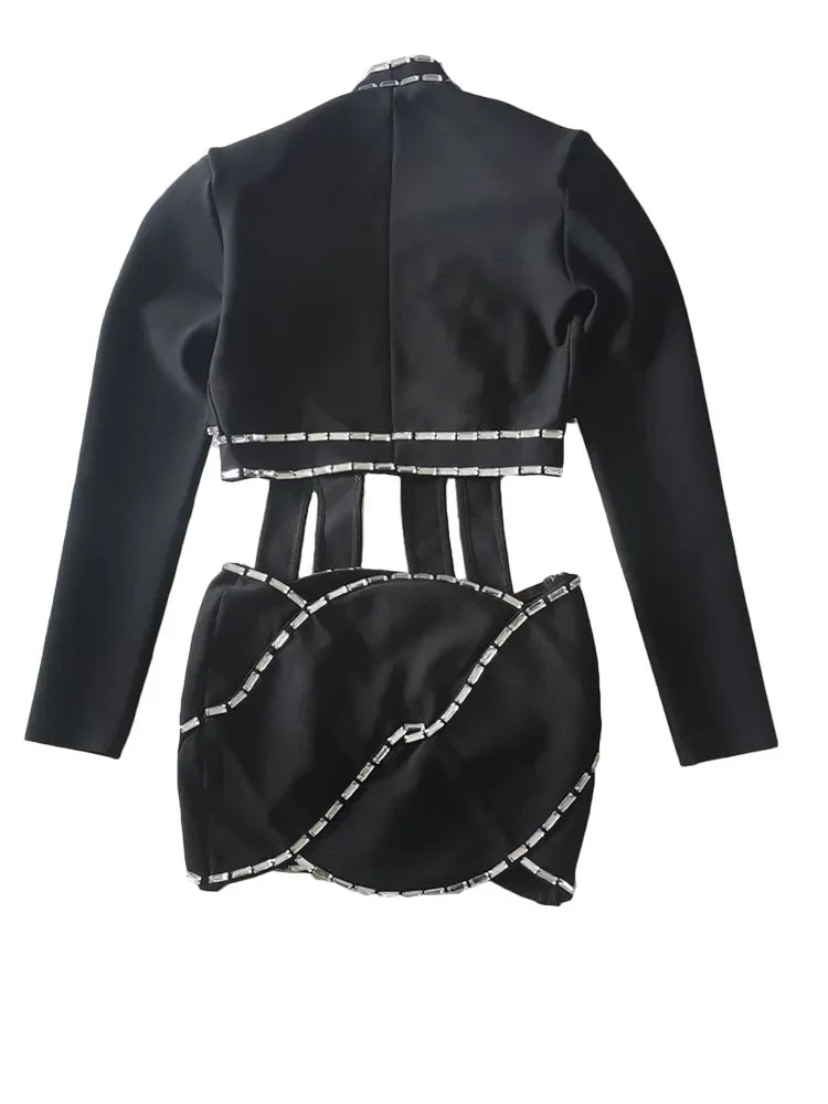 Luxury Diamond Long Sleeve Outfit Party Set