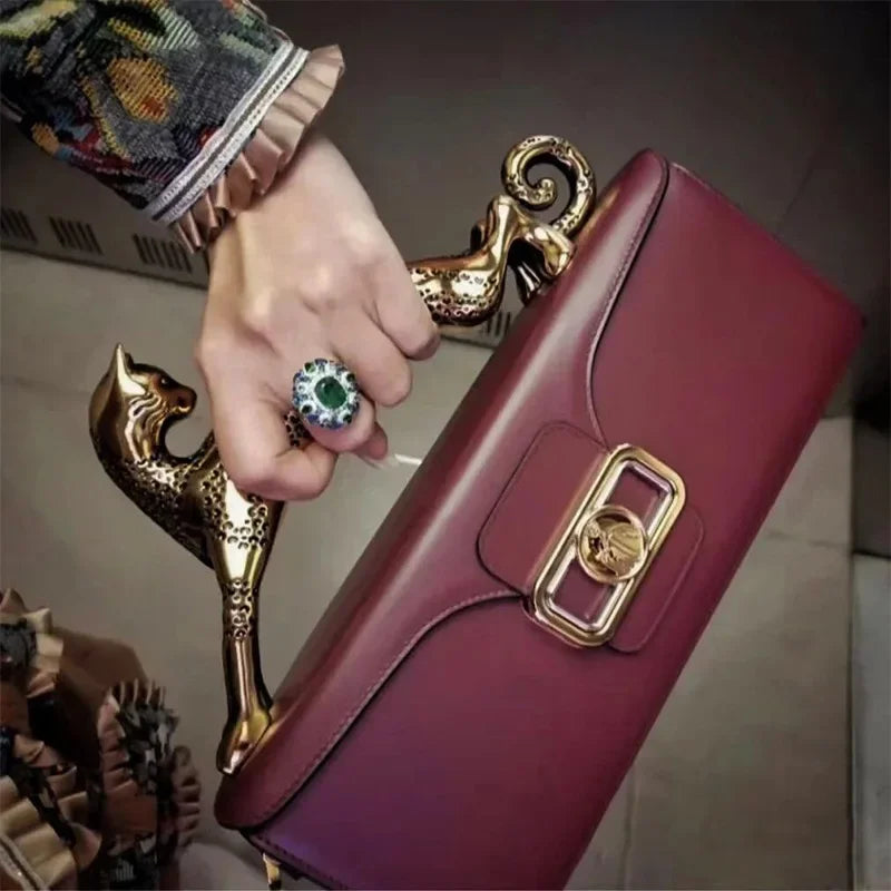 Leopard Handle Leather Bag