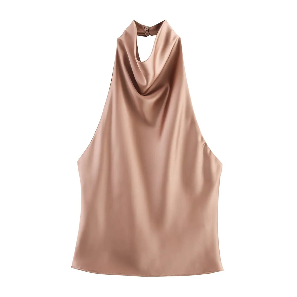 Sexy Elegant Halter  Backless High Solid Halter Neck Tops