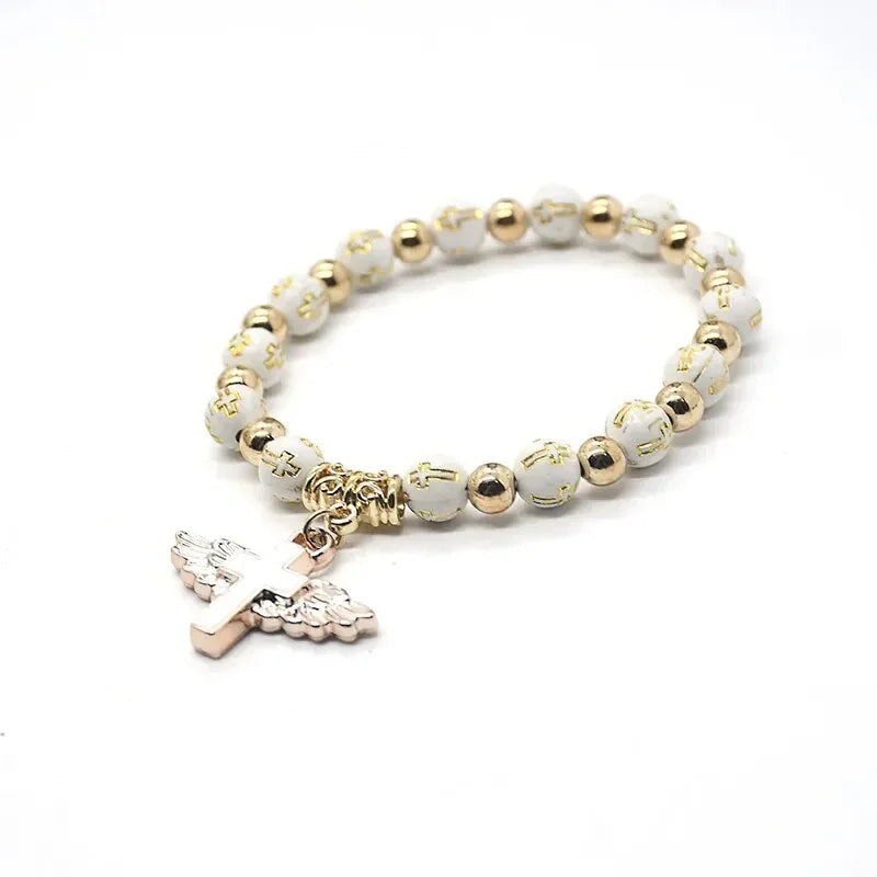 Angel Wing Cross Rosary Bracelets