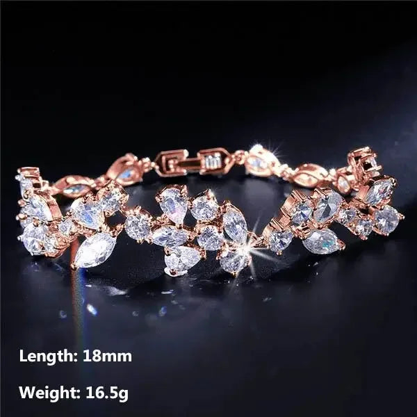 Uilz Luxury Leaf Shaped Bracelet White Gold Color AAA Cubic Zirconia Bracelets Gift for Women Prom Evening Party Jewelry