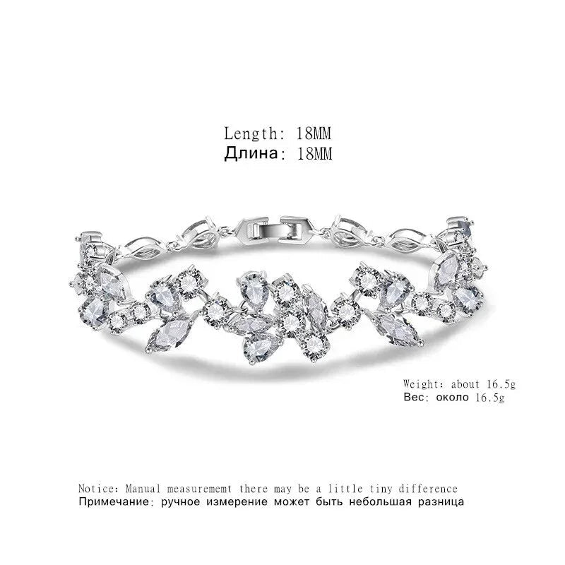 Uilz Luxury Leaf Shaped Bracelet White Gold Color AAA Cubic Zirconia Bracelets Gift for Women Prom Evening Party Jewelry