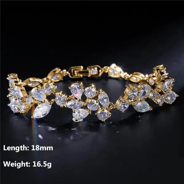 Uilz Luxury Leaf Shaped Bracelet White Gold Color AAA Cubic Zirconia Bracelets Gift for Women Prom Evening Party Jewelry