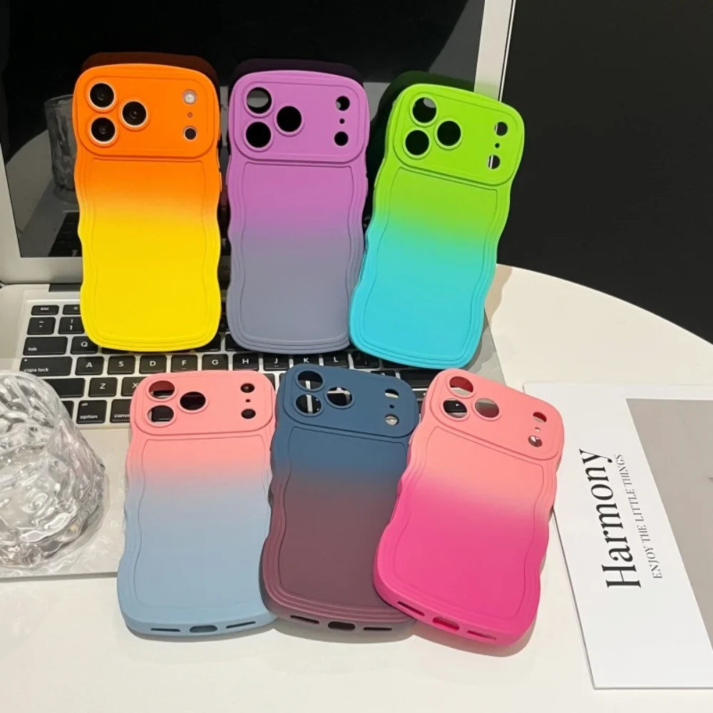 Soft Silicone Gradient Color Wave Phone Case For iPhone