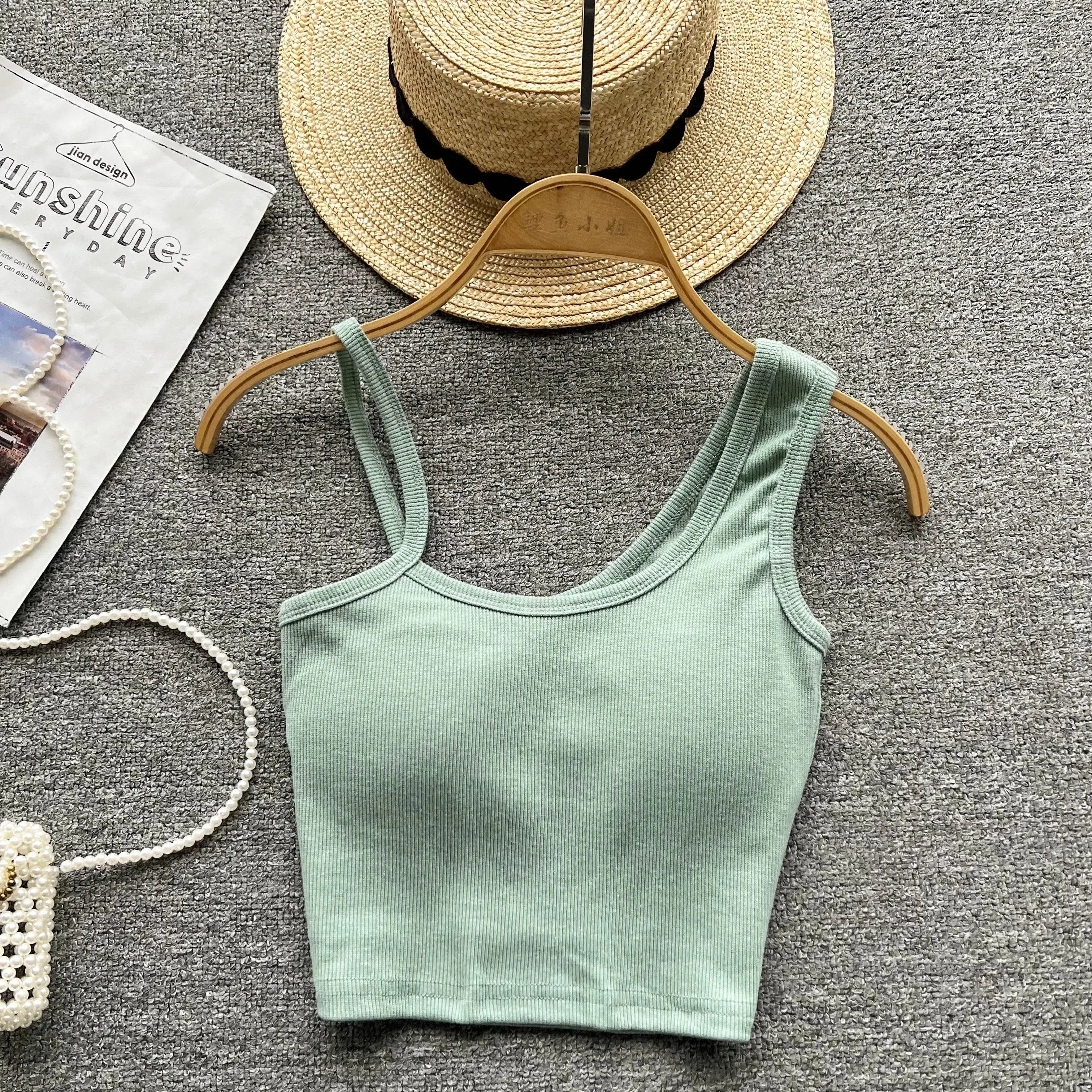 Strapless Western Style Skinny Tanks Camis for Women Summer Casual Solid Colours Female Corset Crop Tube Tops with Built In Bras