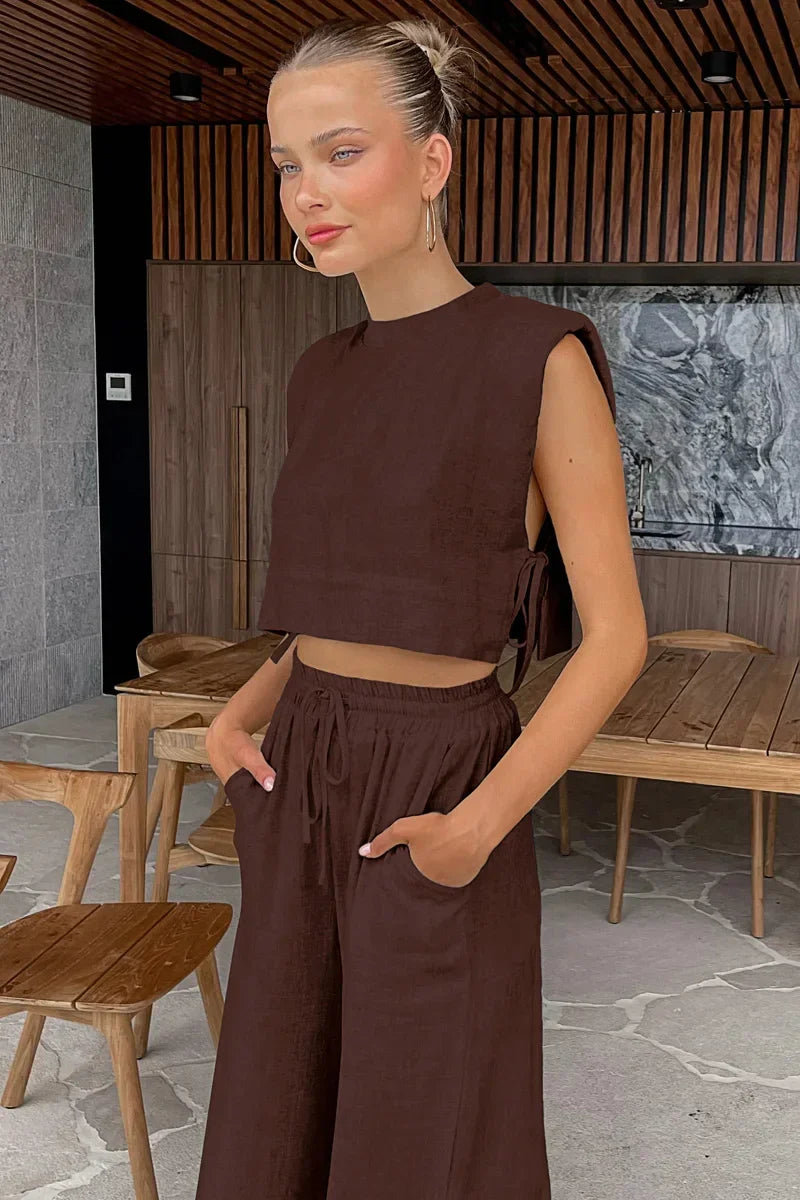 Linen Crop Top & Pants Set